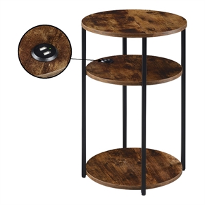 Pemberly Row Three-Tier End Table with USB Ports in Nutmeg Wood Finish
