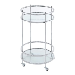 Pemberly Row Bar Cart With Wheels in Clear Glass and Chrome Metal Frame