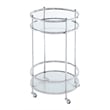 Pemberly Row Bar Cart With Wheels in Clear Glass and Chrome Metal Frame