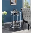 Pemberly Row Bar Cart With Wheels in Clear Glass and Chrome Metal Frame