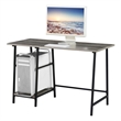 Pemberly Row Trestle Desk in Weathered Gray Wood with Black Metal Frame
