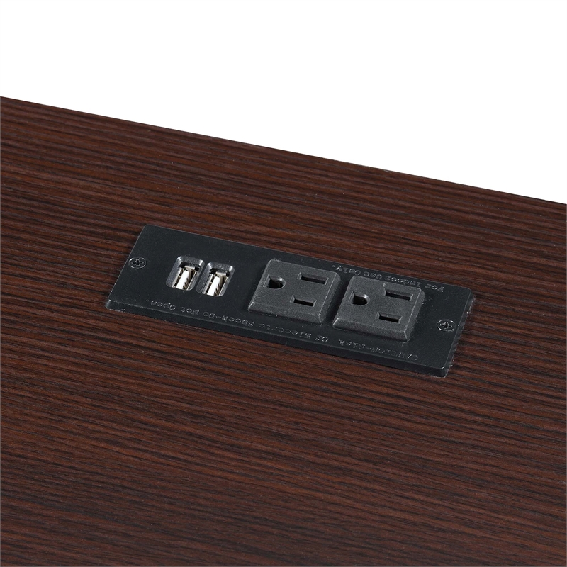 Pemberly Row Trestle Desk with Charging Station in Espresso Wood Finish