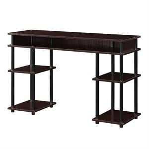 Pemberly Row No-Tools Student Desk with Shelves in Espresso Wood Finish