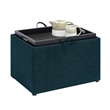 Pemberly Row Accent Storage Ottoman with Reversible Tray in Blue Fabric