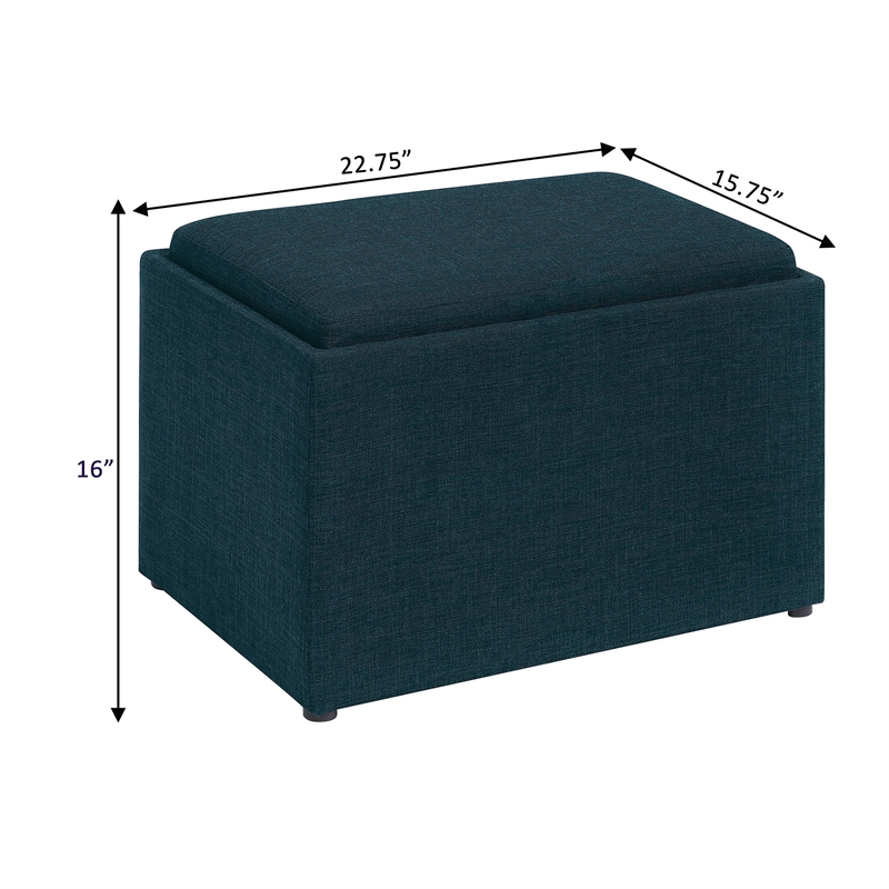 Pemberly Row Accent Storage Ottoman with Reversible Tray in Blue Fabric