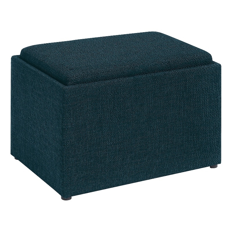 Pemberly Row Accent Storage Ottoman with Reversible Tray in Blue Fabric
