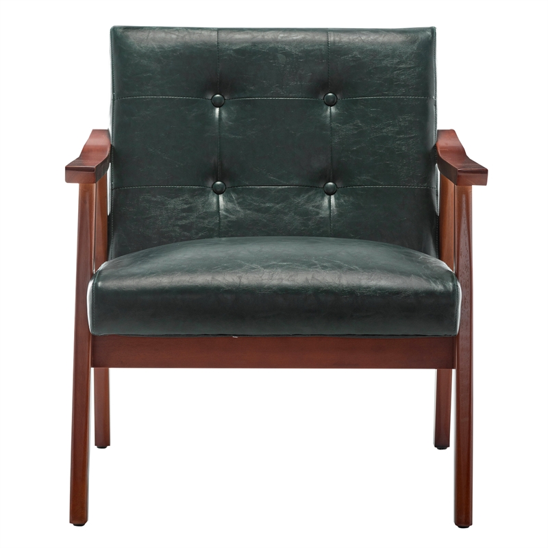 Pemberly Row Accent Chair in Green Faux Leather and Espresso Wood Frame