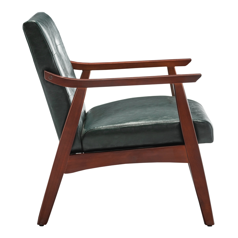 Pemberly Row Accent Chair in Green Faux Leather and Espresso Wood Frame