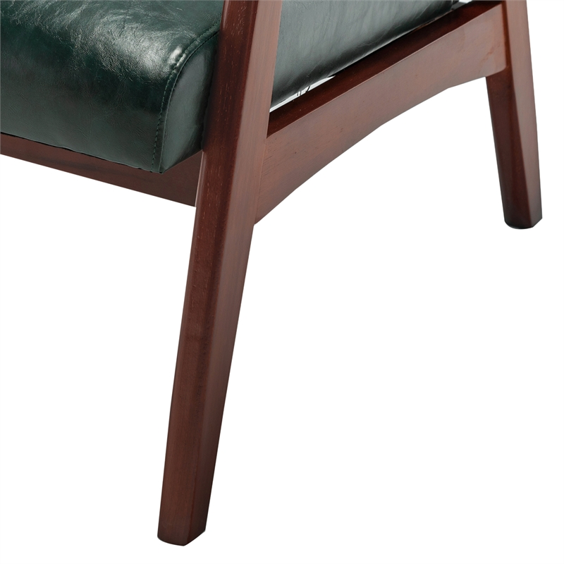 Pemberly Row Accent Chair in Green Faux Leather and Espresso Wood Frame