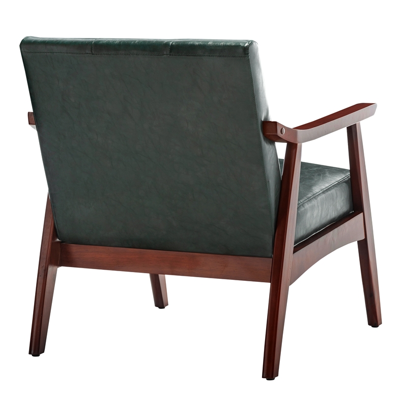 Pemberly Row Accent Chair in Green Faux Leather and Espresso Wood Frame
