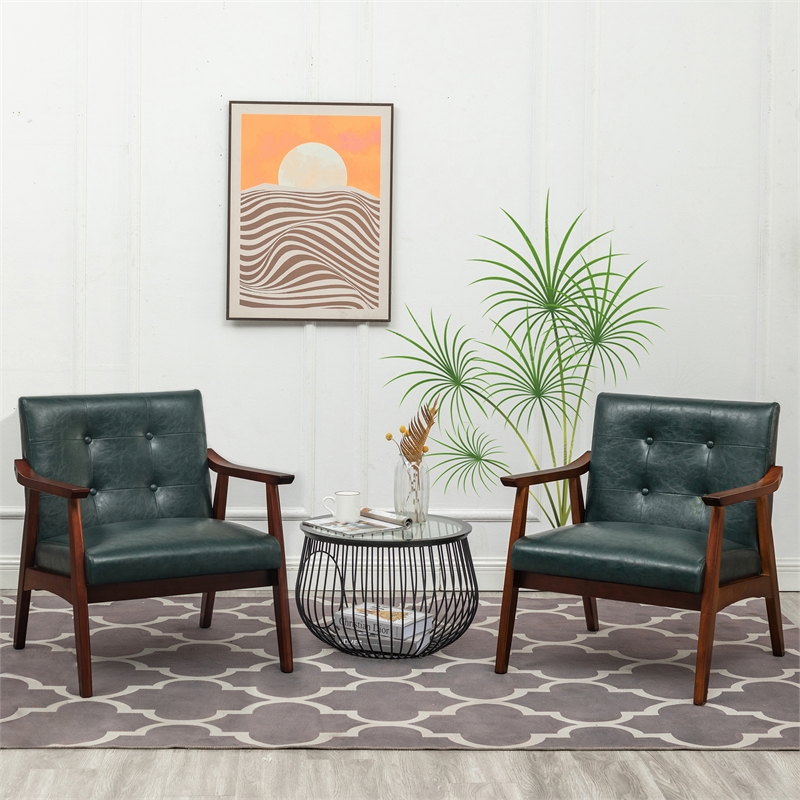 Pemberly Row Accent Chair in Green Faux Leather and Espresso Wood Frame