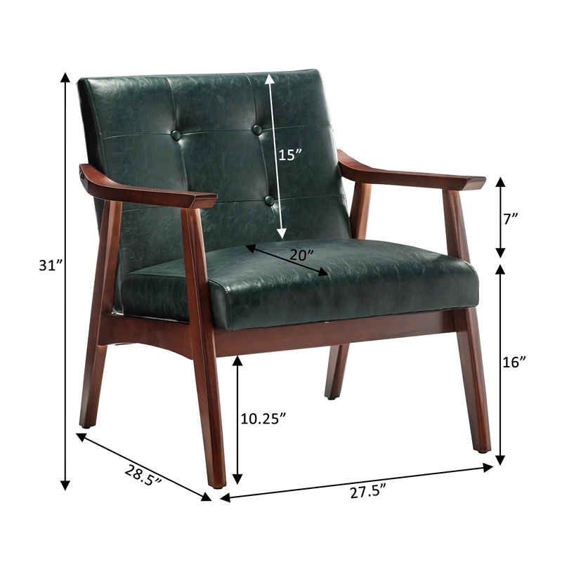 Pemberly Row Accent Chair in Green Faux Leather and Espresso Wood Frame