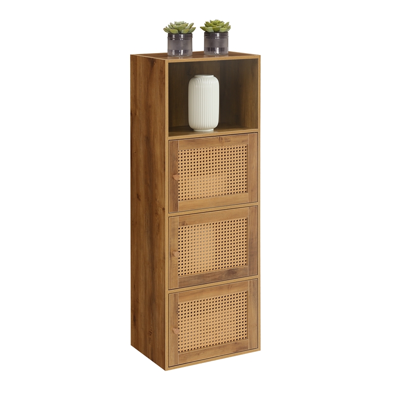 Pemberly Row Three-Door Cabinet with Shelf in Caramel Wood Frame Finish