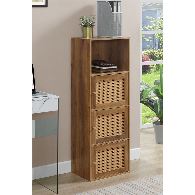 Pemberly Row Three-Door Cabinet with Shelf in Caramel Wood Frame Finish