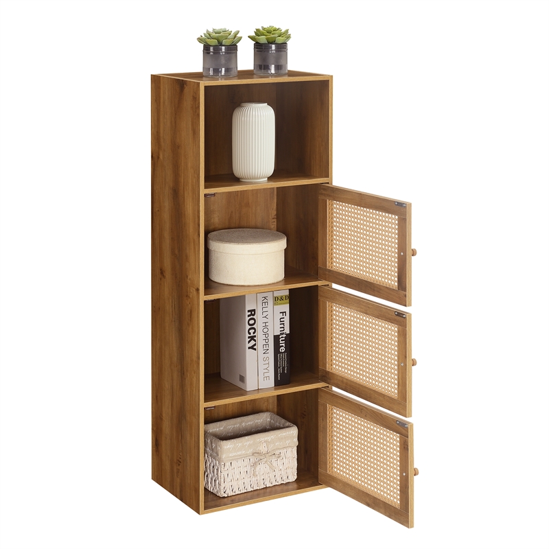 Pemberly Row Three-Door Cabinet with Shelf in Caramel Wood Frame Finish
