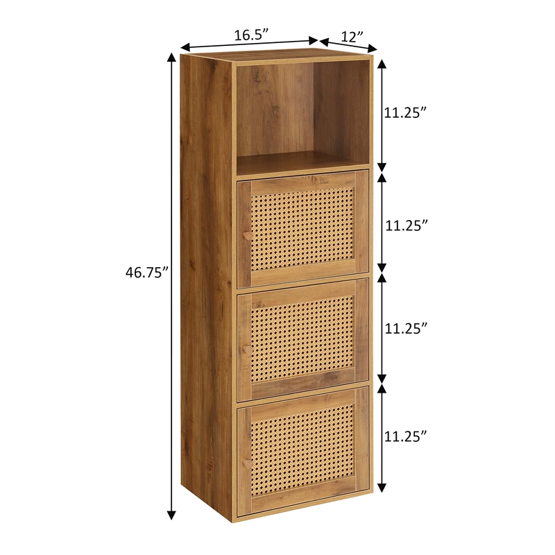Pemberly Row Three-Door Cabinet with Shelf in Caramel Wood Frame Finish
