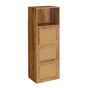 Pemberly Row Three-Door Cabinet with Shelf in Caramel Wood Frame Finish