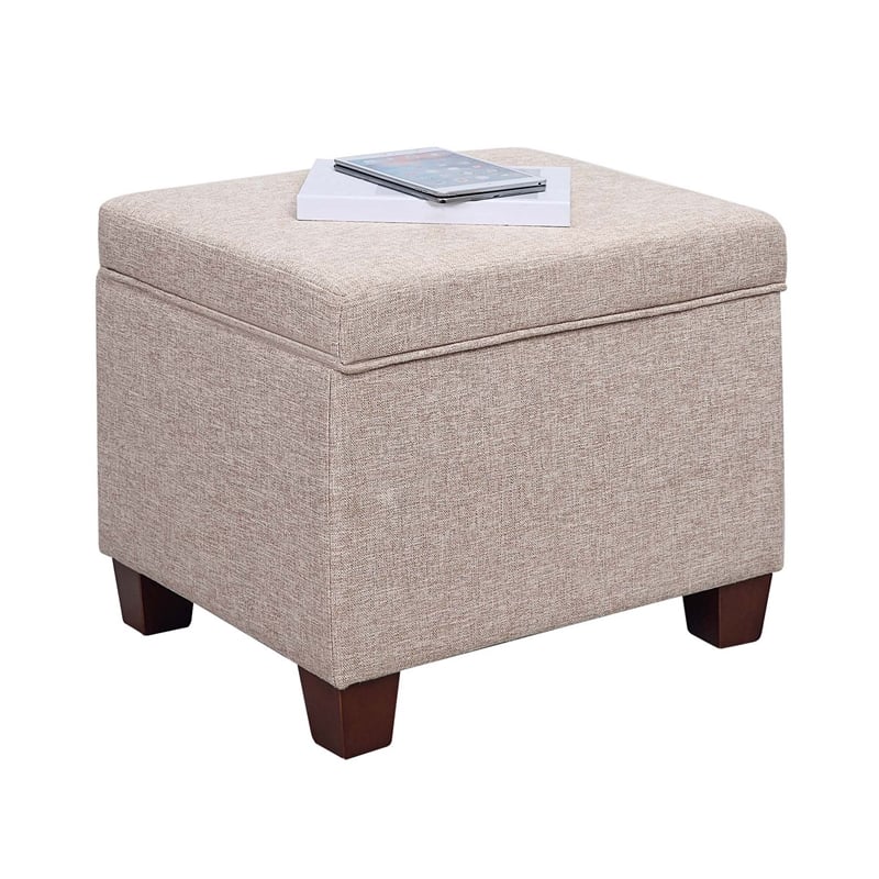 Pemberly Row Storage Ottoman in Light Beige Fabric with Solid Wood Feet