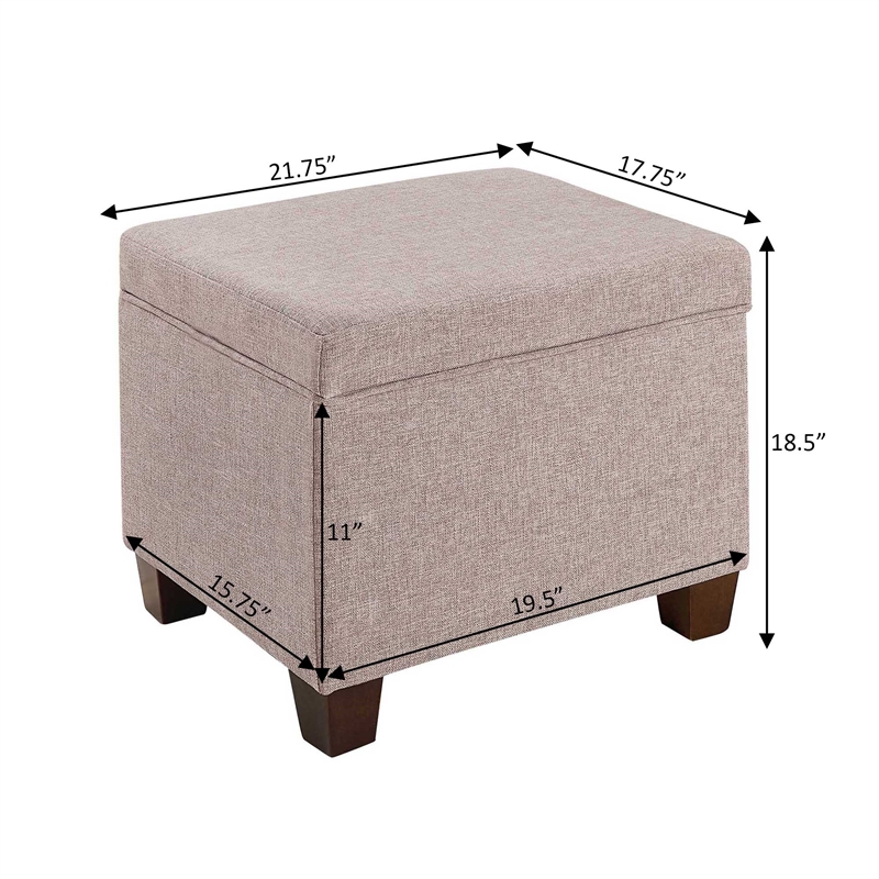 Pemberly Row Storage Ottoman in Light Beige Fabric with Solid Wood Feet