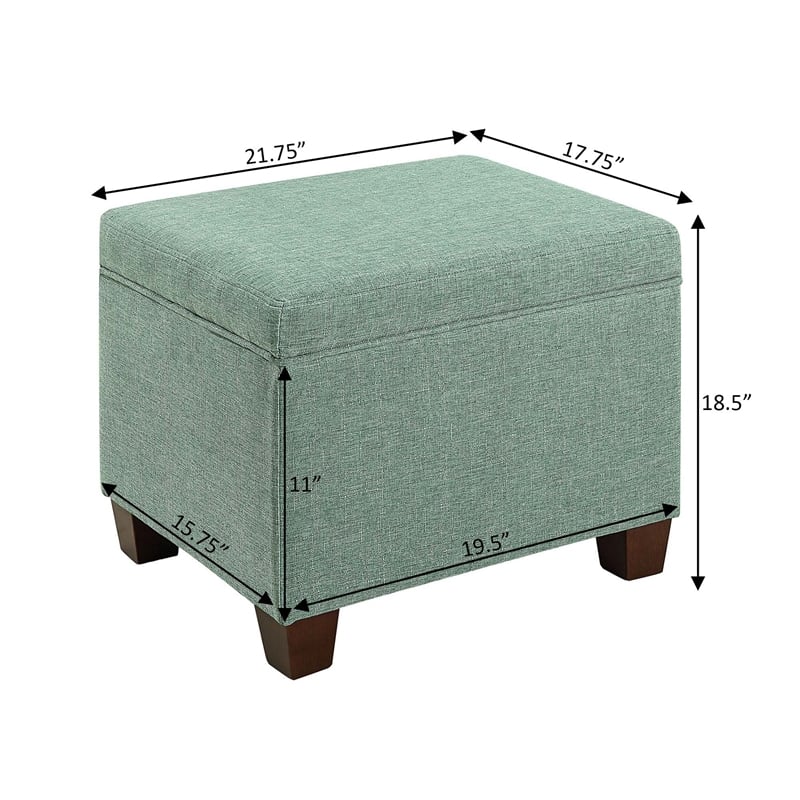 Pemberly Row Storage Ottoman in Light Green Fabric with Solid Wood Legs