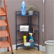 Pemberly Row Three-Tier Folding Metal Corner Shelf in Blue Metal Finish