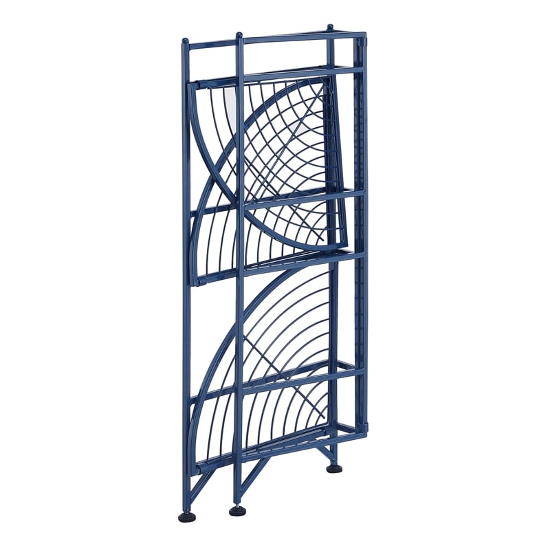 Pemberly Row Three-Tier Folding Metal Corner Shelf in Blue Metal Finish