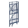 Pemberly Row Three-Tier Folding Metal Corner Shelf in Blue Metal Finish