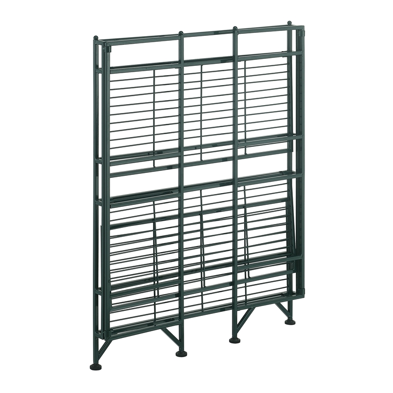 Pemberly Row Three-Tier Wide Folding Metal Shelf with Green Metal Frame