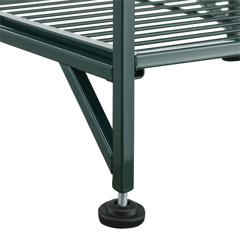 Pemberly Row Three-Tier Wide Folding Metal Shelf with Green Metal Frame