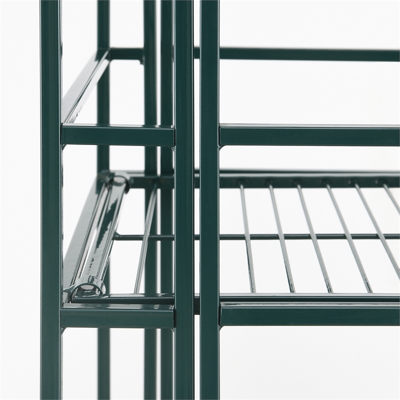 Pemberly Row Three-Tier Wide Folding Metal Shelf with Green Metal Frame