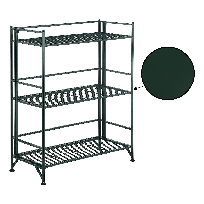 Pemberly Row Three-Tier Wide Folding Metal Shelf with Green Metal Frame