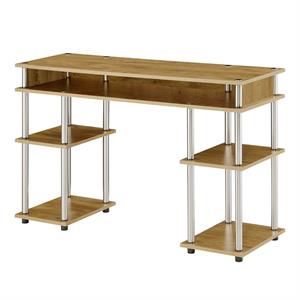 Pemberly Row No Tools Student Desk with Shelves in Light Oak Wood Finish