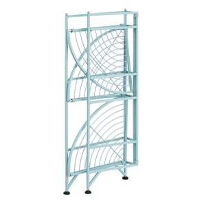 Pemberly Row Three-Tier Folding Metal Corner Shelf with Seafoam Blue Metal Frame