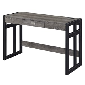 Pemberly Row 47-Inch Desk with Charging Station with Gray Wood Top & Black Frame
