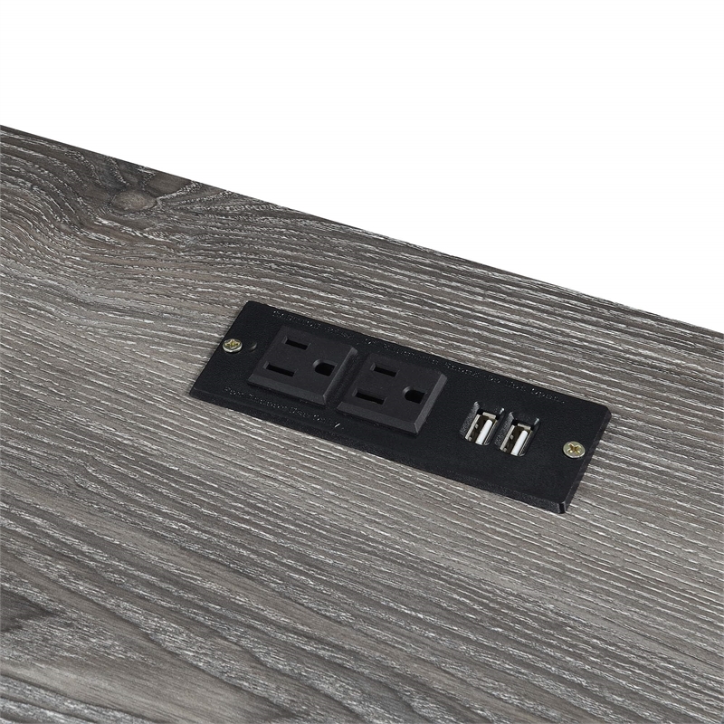 Pemberly Row 47-Inch Desk with Charging Station with Gray Wood Top & Black Frame