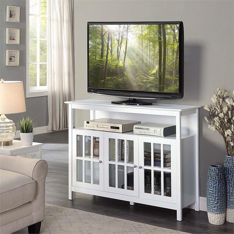Pemberly Row Deluxe 48-inch TV Stand with Storage Cabinets & Shelf in White Wood