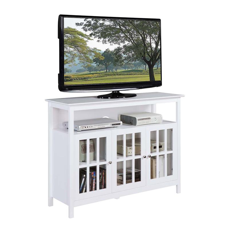Pemberly Row Deluxe 48-inch TV Stand with Storage Cabinets & Shelf in White Wood