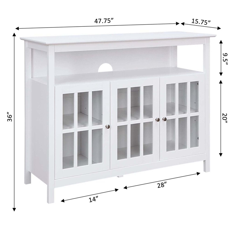 Pemberly Row Deluxe 48-inch TV Stand with Storage Cabinets & Shelf in White Wood