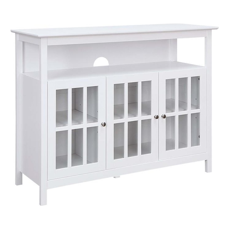 Pemberly Row Deluxe 48-inch TV Stand with Storage Cabinets & Shelf in White Wood