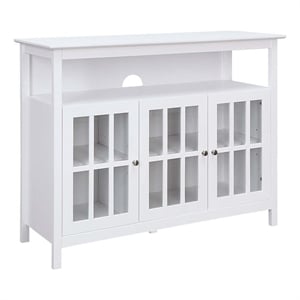 Pemberly Row Deluxe 48-inch TV Stand with Storage Cabinets & Shelf in White Wood