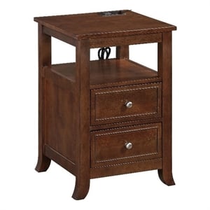 Pemberly Row Two-Drawer End Table with Charging Station & Shelf in Espresso Wood