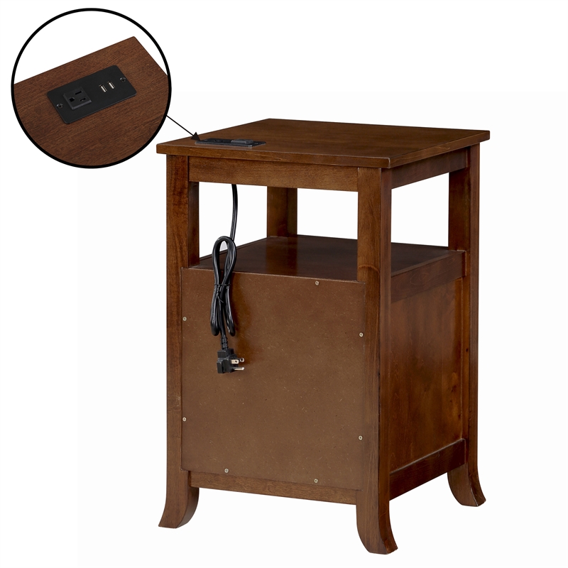 Pemberly Row Two-Drawer End Table with Charging Station & Shelf in Espresso Wood