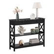 Pemberly Row 1-Drawer Console Table with Shelves in Black Wood & Faux Marble Top