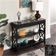 Pemberly Row 1-Drawer Console Table with Shelves in Black Wood & Faux Marble Top