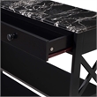 Pemberly Row 1-Drawer Console Table with Shelves in Black Wood & Faux Marble Top