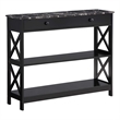 Pemberly Row 1-Drawer Console Table with Shelves in Black Wood & Faux Marble Top