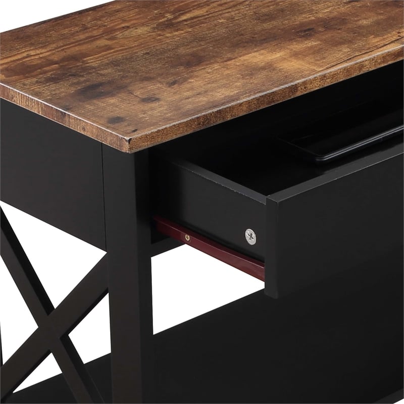 Pemberly Row 1-Drawer Console Table with Shelves in Black & Barnwood Wood Finish