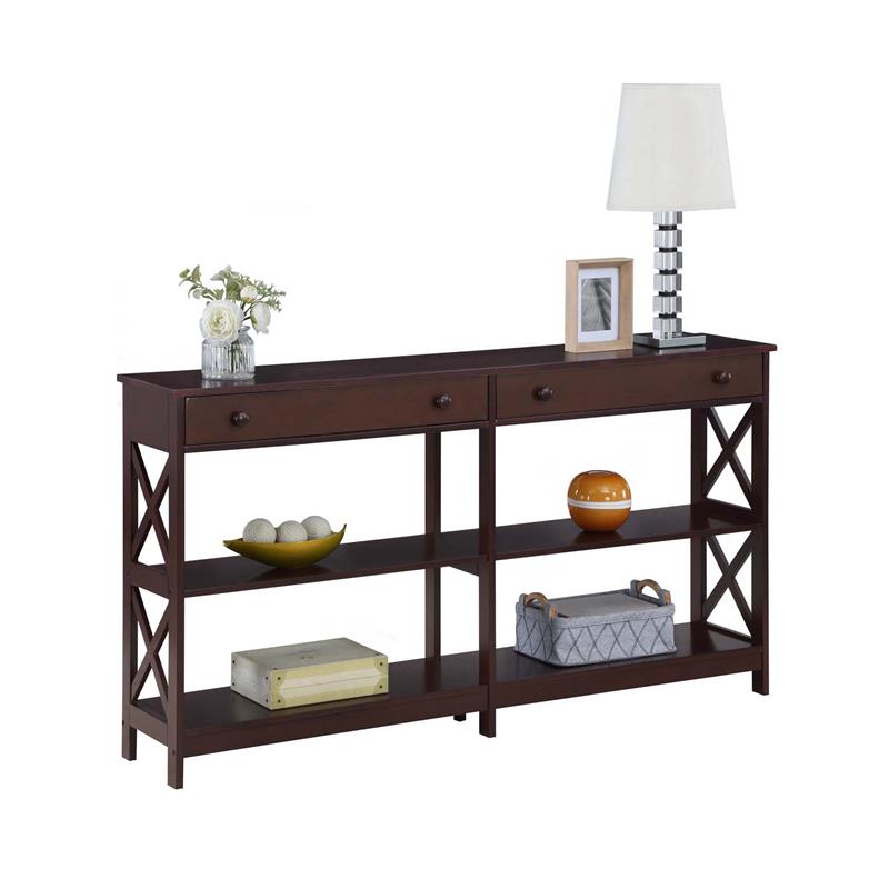 Pemberly Row Two-Drawer 60-inch Console Table w/ Shelves in Espresso Wood Finish
