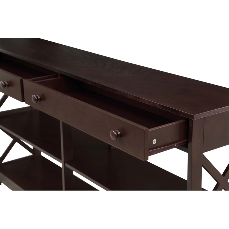 Pemberly Row Two-Drawer 60-inch Console Table w/ Shelves in Espresso Wood Finish