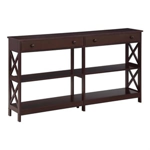 Pemberly Row Two-Drawer 60-inch Console Table w/ Shelves in Espresso Wood Finish